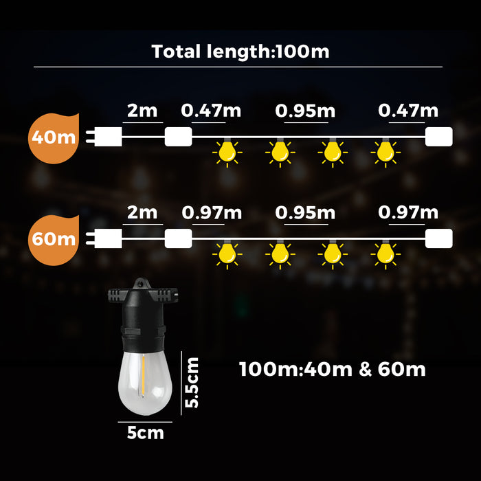 100M Led Festoon String Lights Christmas Wedding Party Outdoor Waterproof