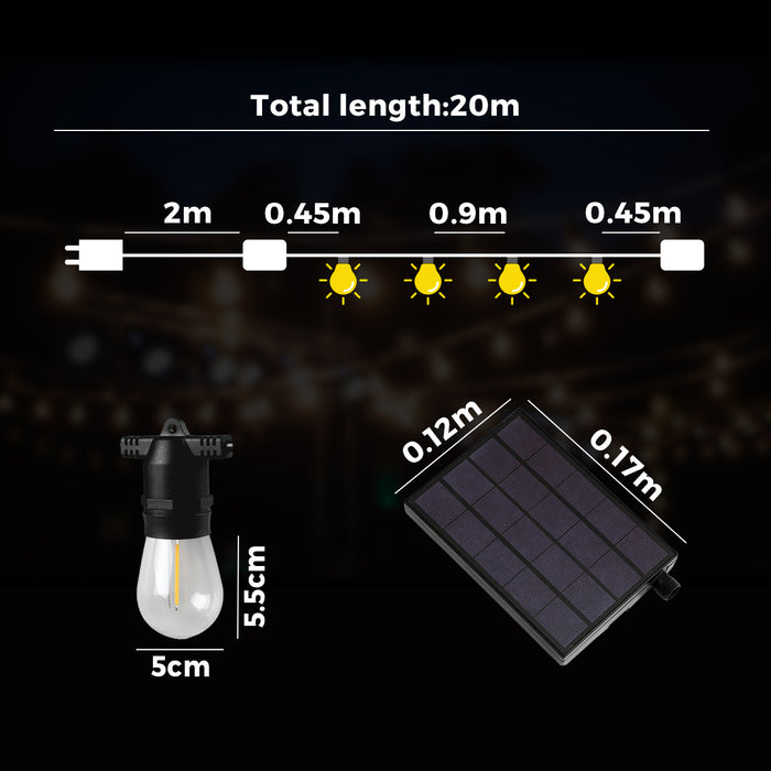 20M Solar Led Festoon String Lights Christmas Waterproof Outdoor Garden