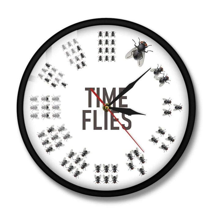 Funny Flies Inspired Time Wall Clock no Numbers Infinite