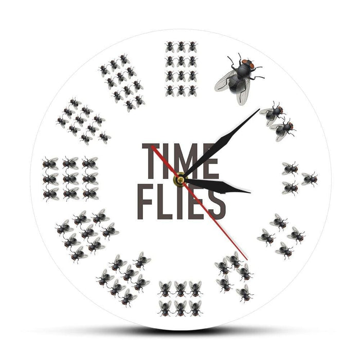Funny Flies Inspired Time Wall Clock no Numbers Infinite