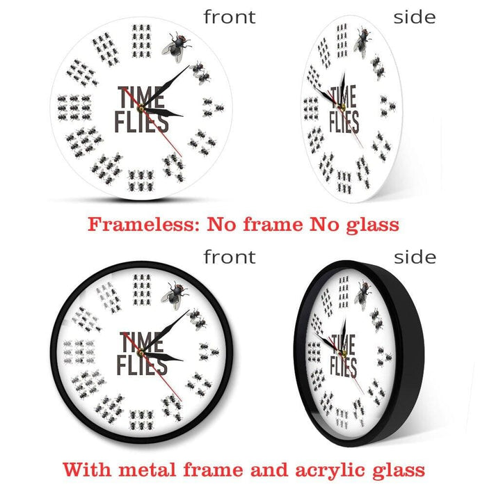 Funny Flies Inspired Time Wall Clock No Numbers Infinite