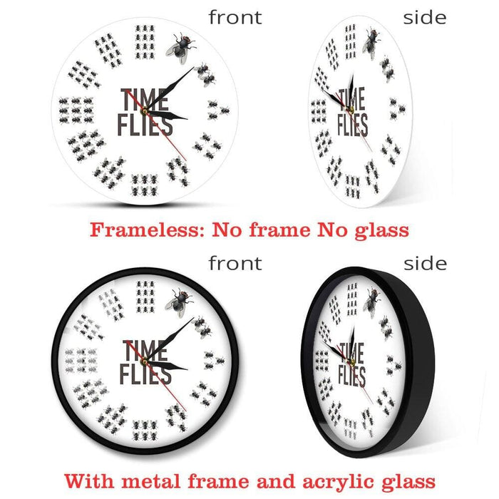 Funny Flies Inspired Time Wall Clock no Numbers Infinite