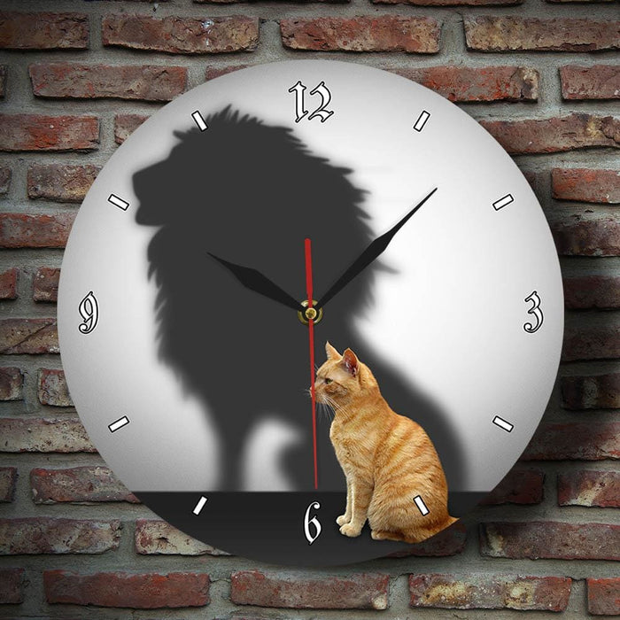 Funny Cat With Lion Shadow Conceptual Wall Clock Home Decor