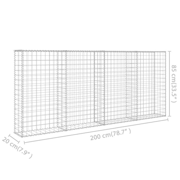 Gabion Wall With Covers Galvanised Steel 200x20x85 Cm Oatpnb