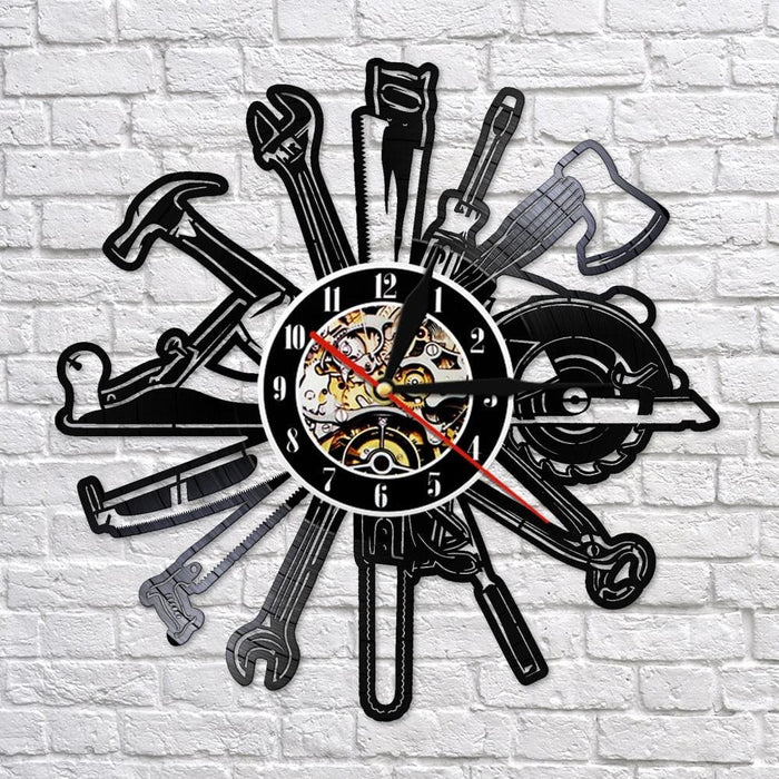 Car Garage Tools Vinyl Record Led Wall Clock Mechanic