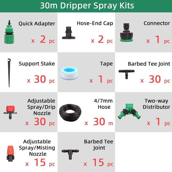 10m 25m 30m Garden 4 7mm Dripper Spray Nozzles Watering Kits