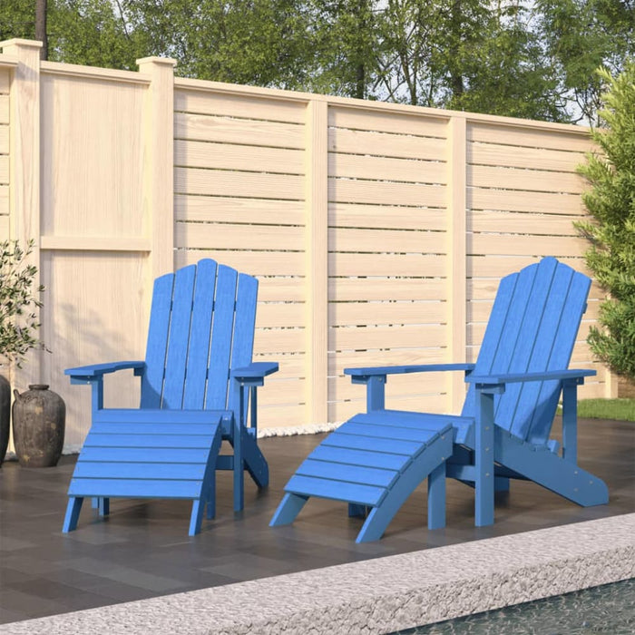 Garden Adirondack Chairs 2 Pcs with Footstools Hdpe Aqua