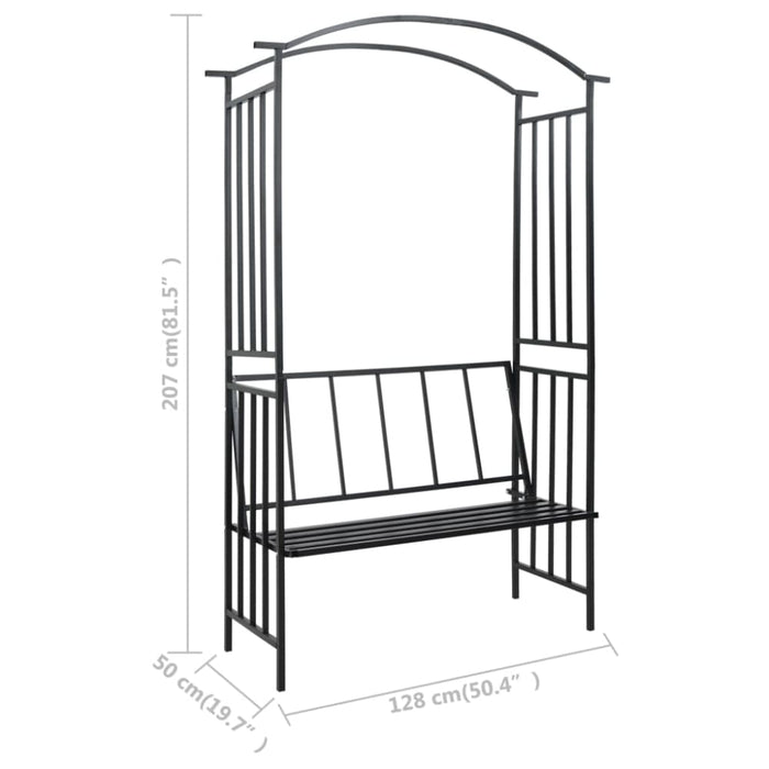 Garden Arch with Bench Black 128x50x207 Cm Iron Aibkt