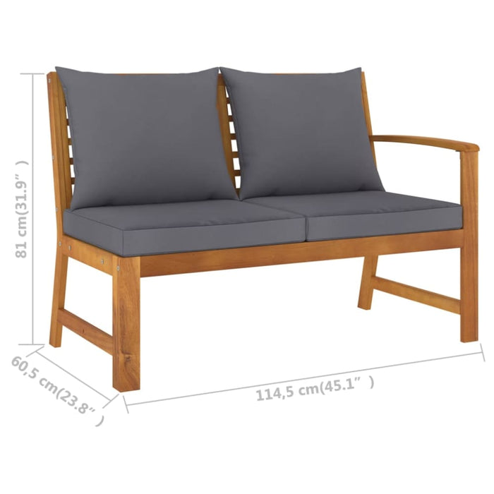 Garden Bench 114.5 Cm with Dark Grey Cushion Solid Acacia