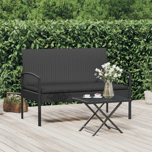 Garden Bench with Cushion Black 105 Cm Poly Rattan Tlxoln