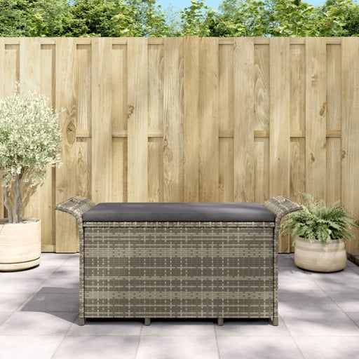 Garden Bench with Cushion Grey 116x46x57 Cm Poly Rattan
