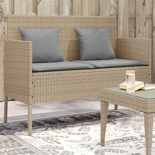 Garden Bench with Cushions Beige Poly Rattan Tlpiip