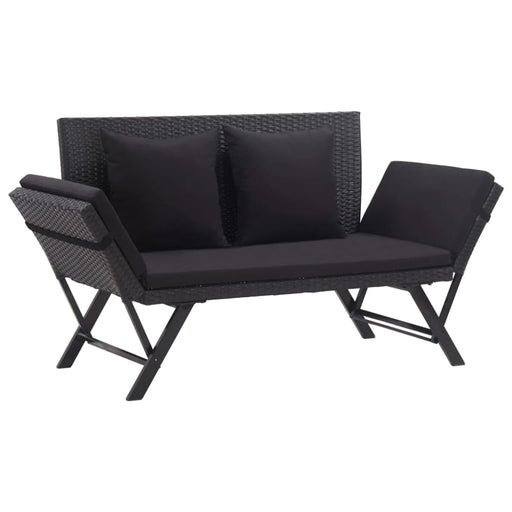 Garden Bench with Cushions Black Poly Rattan Alxtt