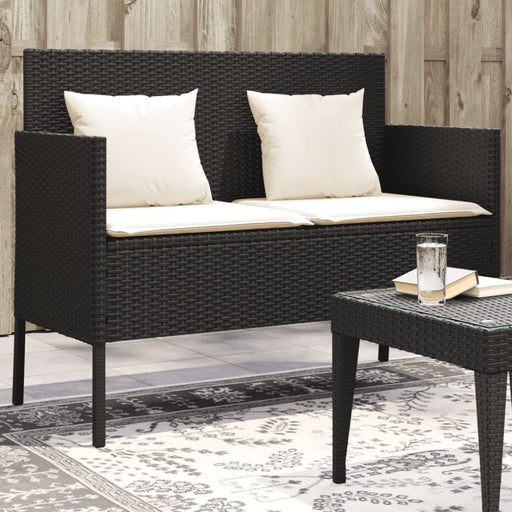 Garden Bench with Cushions Black Poly Rattan Tlpiib