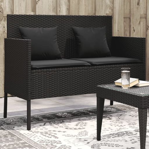 Garden Bench with Cushions Black Poly Rattan Tlpiio