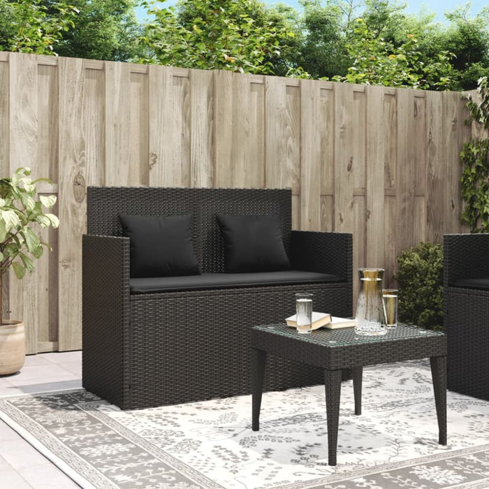 Garden Bench with Cushions Black Poly Rattan Tlpilo