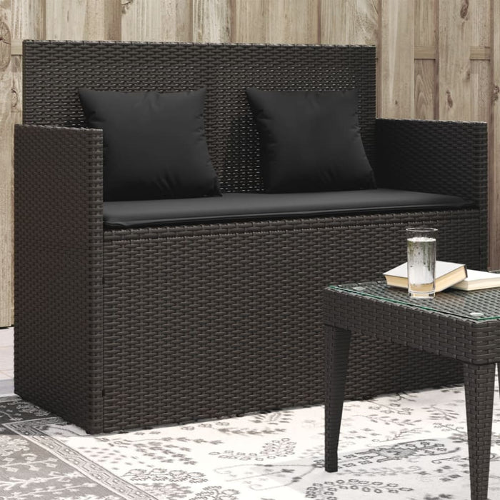 Garden Bench with Cushions Black Poly Rattan Tlpilo