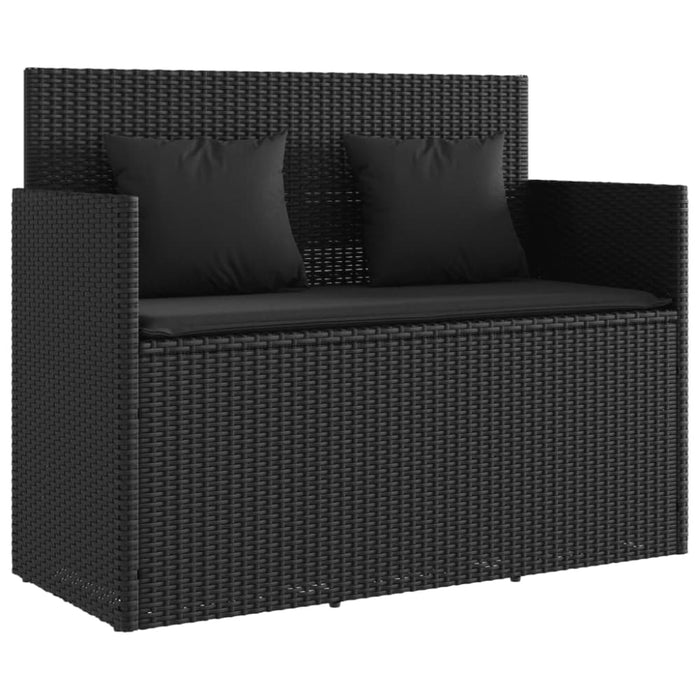 Garden Bench with Cushions Black Poly Rattan Tlpilo