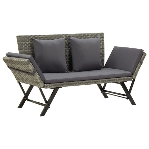 Garden Bench with Cushions Grey Poly Rattan Alxtx