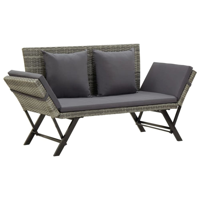 Garden Bench with Cushions Grey Poly Rattan Alxtx