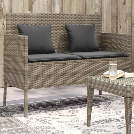Garden Bench with Cushions Grey Poly Rattan Tlpiit
