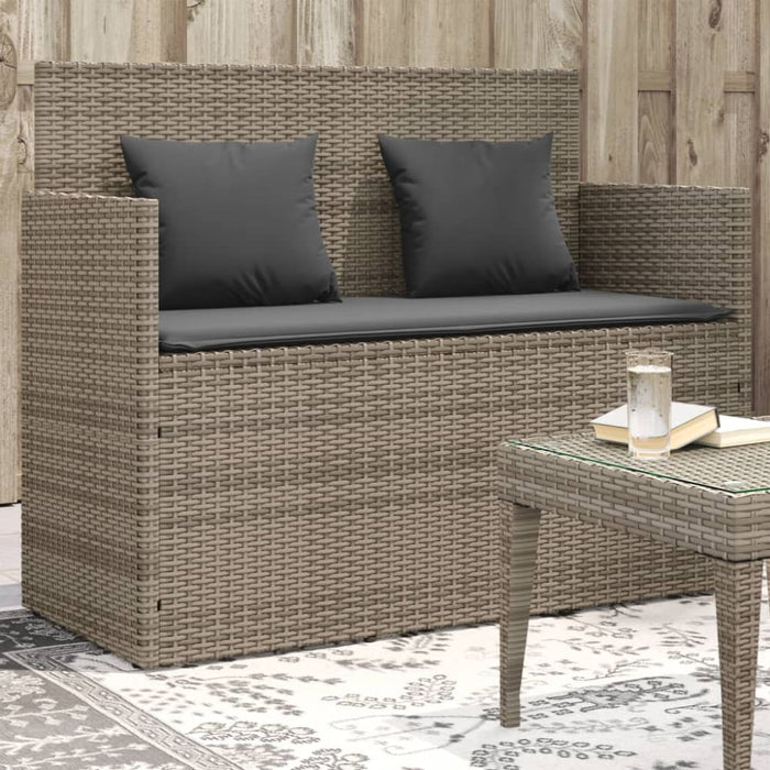 Garden Bench With Cushions Grey Poly Rattan Tlpilt