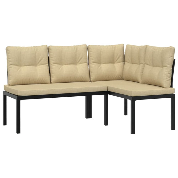 Garden Bench Set With Cushions 3 Pcs Black Powder-coated