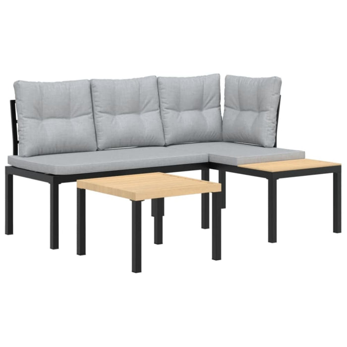 Garden Bench Set With Cushions 3 Pcs Black Powder-coated