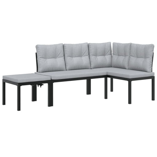 Garden Bench Set With Cushions 3 Pcs Black Powder-coated