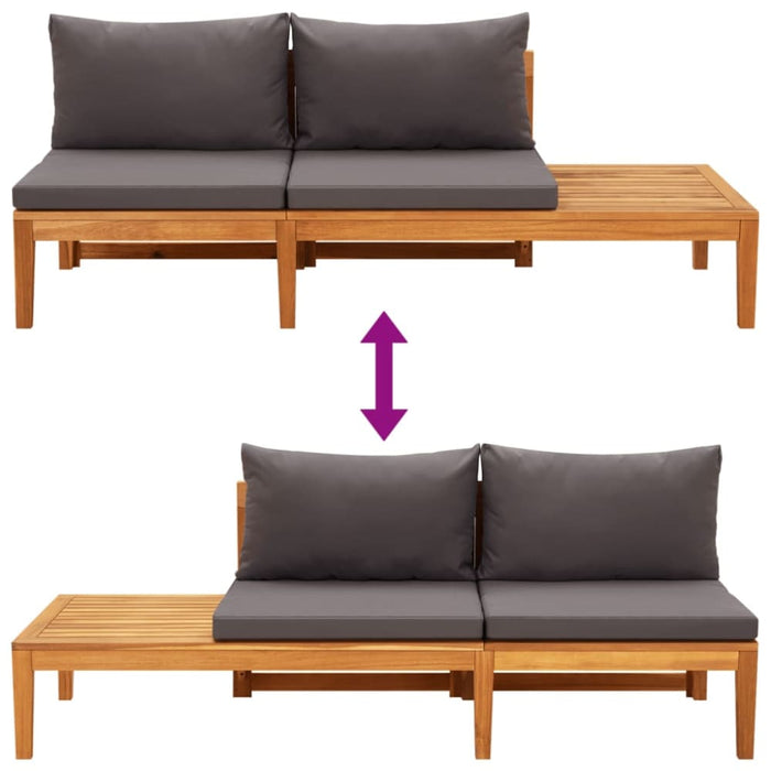 Garden Benches with Dark Grey Cushions 2 Pcs Acacia Wood
