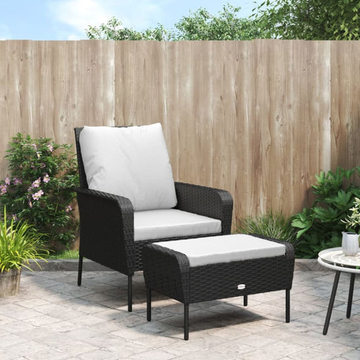 Garden Chair with Footstool Black Poly Rattan Tlaool
