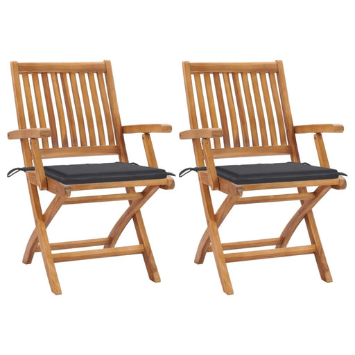 Garden Chairs 2 Pcs with Anthracite Cushions Solid Teak