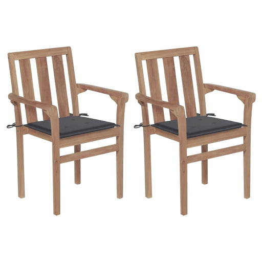 Garden Chairs 2 Pcs with Anthracite Cushions Solid Teak