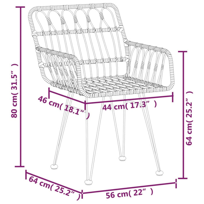 Garden Chairs 2 Pcs with Armrest Black 56x64x80 Cm Pe