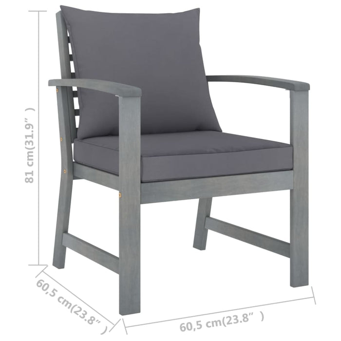 Garden Chairs 2 Pcs with Dark Grey Cushions Solid Acacia