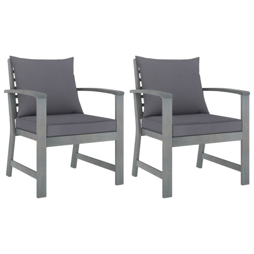 Garden Chairs 2 Pcs with Dark Grey Cushions Solid Acacia