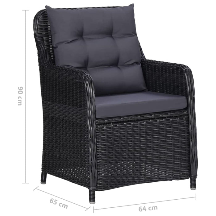 Garden Chairs 2 Pcs with Tea Table Poly Rattan Black Alppb