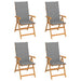 Garden Chairs 4 Pcs with Grey Cushions Solid Teak Wood