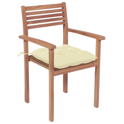 Garden Chairs 4 Pcs With Cream White Cushions Solid Teak