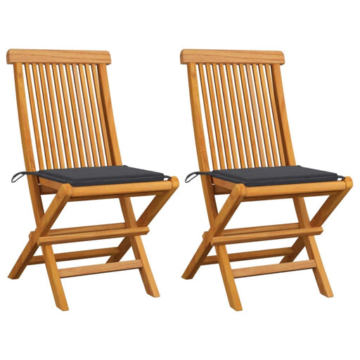 Garden Chairs with Anthracite Cushions 2 Pcs Solid Teak