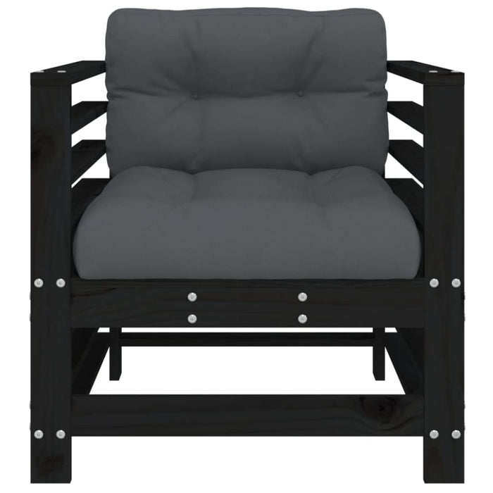 Garden Chairs with Cushions 2 Pcs Black Solid Wood Pine