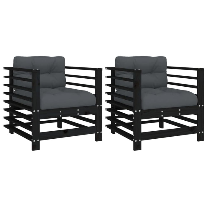 Garden Chairs with Cushions 2 Pcs Black Solid Wood Pine