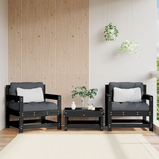 Garden Chairs with Cushions 2 Pcs Black Solid Wood Pine