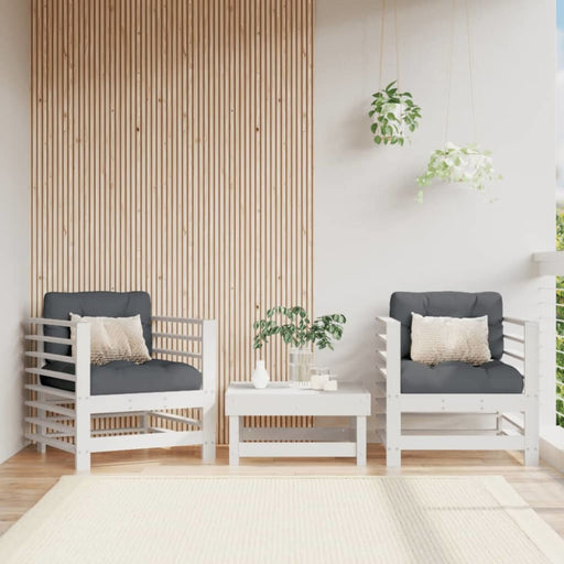 Garden Chairs with Cushions 2 Pcs White Solid Wood Pine