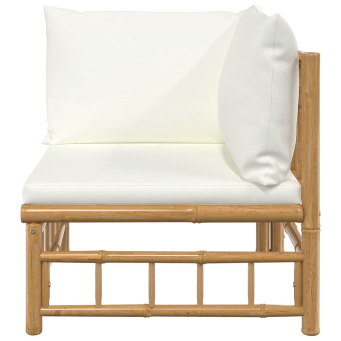 Garden Corner Sofa with Cream White Cushions Bamboo Tlxtbb