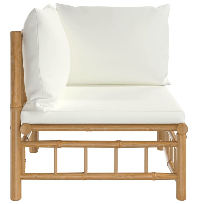 Garden Corner Sofa with Cream White Cushions Bamboo Tlxtbb