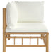 Garden Corner Sofa with Cream White Cushions Bamboo Tlxtbb