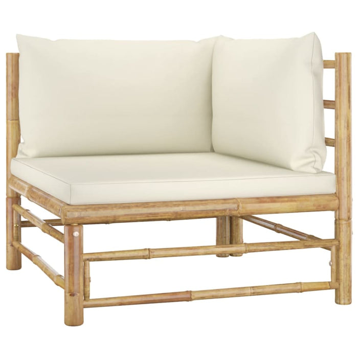 Garden Corner Sofa with Cream White Cushions Bamboo Totoap