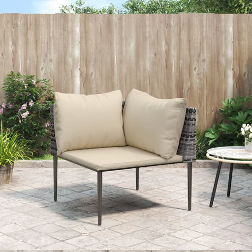 Garden Corner Sofa with Cushions Grey Poly Rattan Tlaoxt