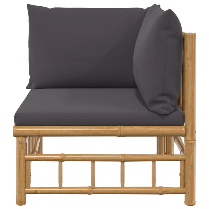 Garden Corner Sofa with Dark Grey Cushions Bamboo Tlxtbn